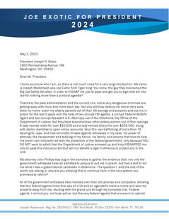 JOE EXOTIC LETTER TO PRESIDENT BIDEN- May 1, 2023